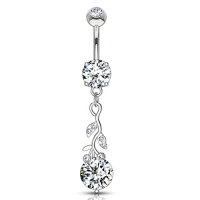 Bauchnabelpiercing glänzendes Blatt mit großem CZ-Stein