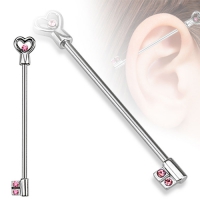 Industrial Piercing Herz mit Schlüssel rosa