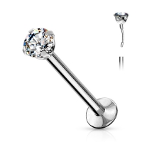 Piercing Push-In - weißer CZ runder Stein 1,2X6