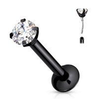 Piercing Push In - schwarz mit weißem CZ rundem Stein 1X6