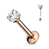 Push-In-Piercing - rosa mit weißem CZ-Rundstein 0,8 x 8