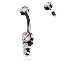 Dreifach CZ Rund Cluster Dropdown Bauchnabelpiercing Schwarz