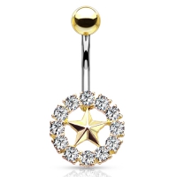 Bauchnabelpiercing Stern mit Kristall rund gold
