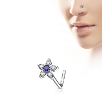 Nasenpiercing Blume 6-spitz weiß/blau