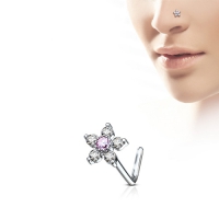 Nasenpiercing Blume 6-spitz weiß/pink