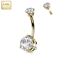 Bauchnabelpiercing 14kt Gold weißer Stein