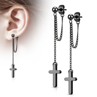 Ohrringe mit doppeltem Kettenanhänger und schwarzem Kreuz