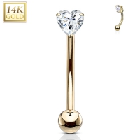 14kt Goldbarbell mit weißem Herz