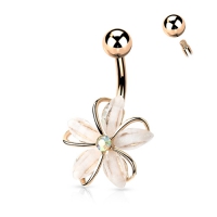 Bauchnabelpiercing CZ Stein Draht weiße Blume roségoldfarben