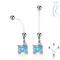 Schwangerschafts-Bauchnabelpiercing Kinderwagen blau
