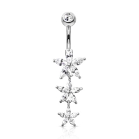Bauchnabelpiercing Triple Marquise CZ Blumen