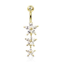 Bauchnabelpiercing Triple Marquise CZ Blumen vergoldet