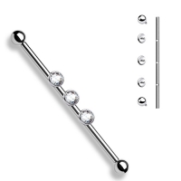Industrial Piercing 3 Innengewinde mit weißem Edelstein