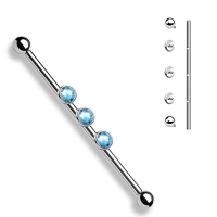 Industrial Piercing 3 Innengewinde mit Edelsteinen Aqua