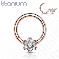 Hochwertiger Titan Clicker Front Blume mit Edelsteinen 1,2x8mm rosévergoldet