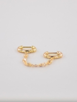 Dubbele oorring met kettinkje glitters - goud
