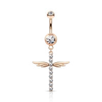 Bauchnabelpiercing Kreuz mit Flügeln rosévergoldet