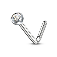 Nasenpiercing L-Bogen 2mm weißer Stein
