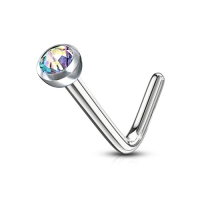 Nasenpiercing L-Bogen 2mm mehrfarbiger Stein