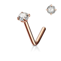 Nasenpiercing L-Bend Top 3mm weißer Stein rosévergoldet