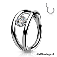 Hochwertiger Doppel-Piercingring mit CZ-Stein 10mm