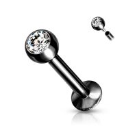 Schwarzes Piercing mit kleinem weißen Stein