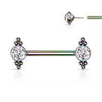 Brustwarzenpiercing Titan Push-In Mittelstein mit Cluster-Kugel Regenbogenfarben