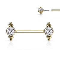 Brustwarzenpiercing Titan Push-In Mittelstein mit Clusterkugel vergoldet