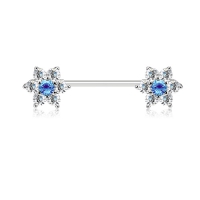 Brustwarzenpiercing Blütenenden CZ weiß/aqua