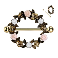 Brustwarzenpiercing Blumenkranz Schild vergoldet