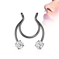 Fake Clip On mit Stein Septum, Brustwarze oder Ohr schwarz