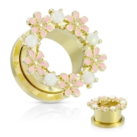 Tunnel mit Schraubverschluss, Opalitsteine ​​und Emaille-Blumen, 14 mm