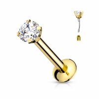 Push-In Piercing - Gold mit weißem CZ rundem Stein 1,2x8