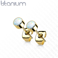 Ohrringe Titan Weißopal Fassung 3mm vergoldet