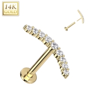 Piercing-Stecknadel in 1,2 x 8 mm CZ Paved Curved Line Top 14 Karat Gold