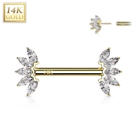 Piercing 14kt Barbel 5-Marquise CZ Set Fächerenden