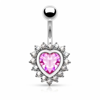 Bauchnabelpiercing Steine ​​rund um Herz rosa
