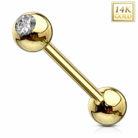 Piercing 14kt Barbell mit weißem Stein