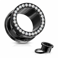 1,2 mm Schraubtunnel schwarz mit weißen Steinen
