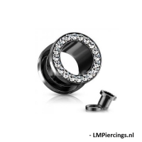 12 mm Screw-fit tunnel zwart met witte steentjes