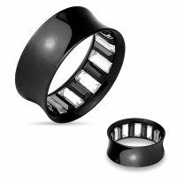 12mm Double-Flare Tunnel schwarz mit weißen Steinen innen