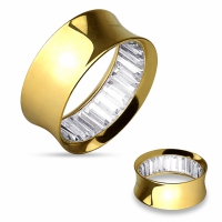14mm Double-Flare Tunnel gold mit weißen Steinen innen