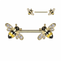 Brustwarzenpiercing mit einer Biene an beiden Enden, vergoldet