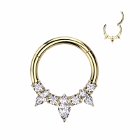 Piercing Titanring mit Steinen und Marquise 1,2x10mm vergoldet