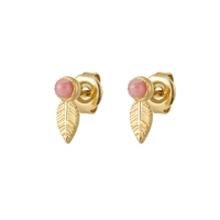 Ohrringe mit rosa Blatt und Naturstein