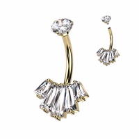 Bauchnabelpiercing 5 Baguette CZ Set Fächer vergoldet