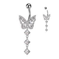 Schmetterlings-Bauchnabelpiercing mit 3 Anhängern