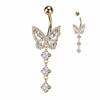 Schmetterlings-Bauchnabelpiercing mit 3 vergoldeten Anhängern