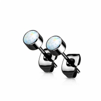 Titan Ohrringe mit weißer Opalfassung 3mm schwarz