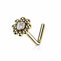 Nasenpiercing mit Perlen in L-Form, goldfarben